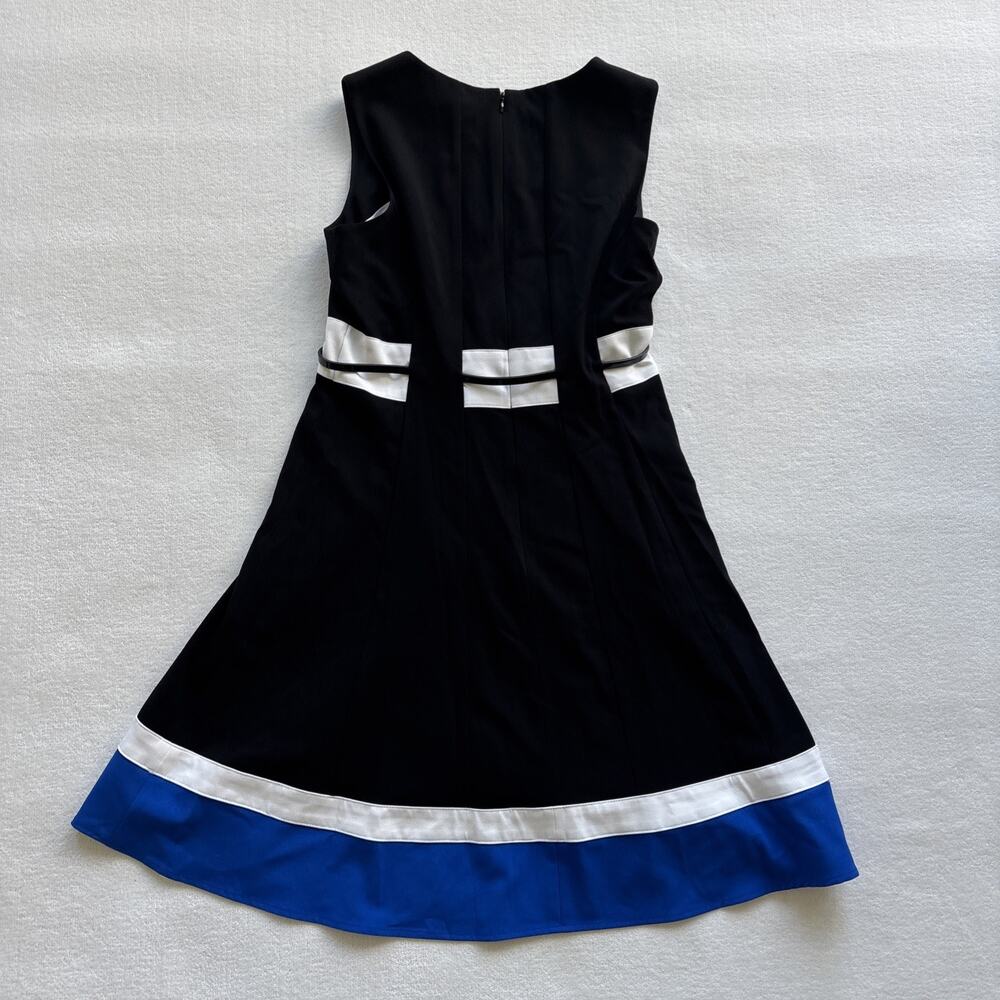 Calvin Klein Black Black Blue Sleeveless Fit & Flare‎ Dress 8 Belted Colorblock - Picture 8 of 8